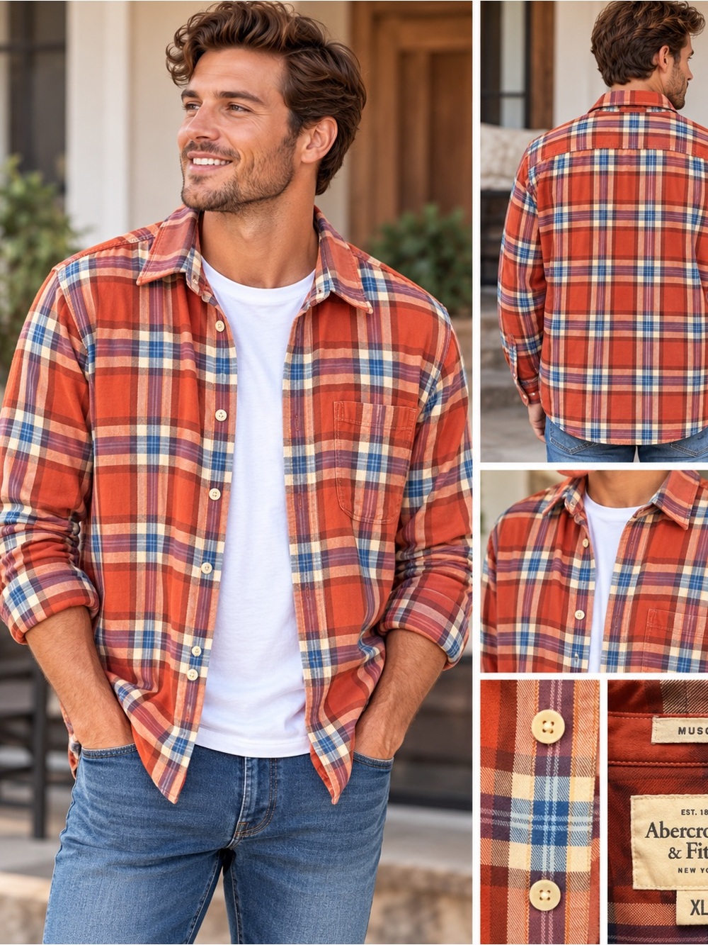 Abercrombie & Fitch Muscle Plaid Cotton Shirt Size XL Like New